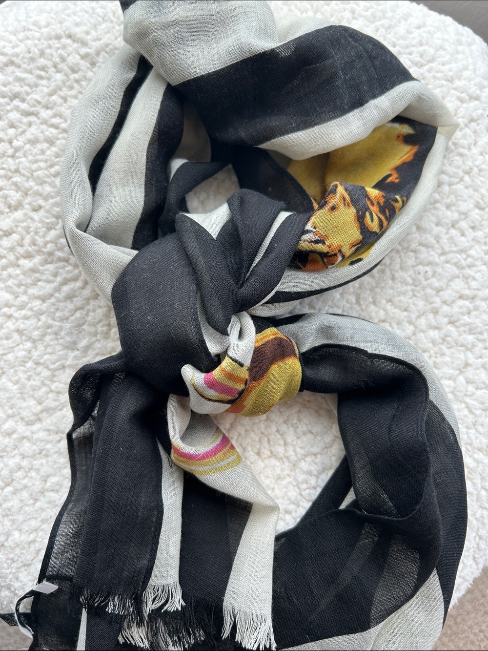 Givenchy Black, White & Yellow Striped Lightweight Scarf